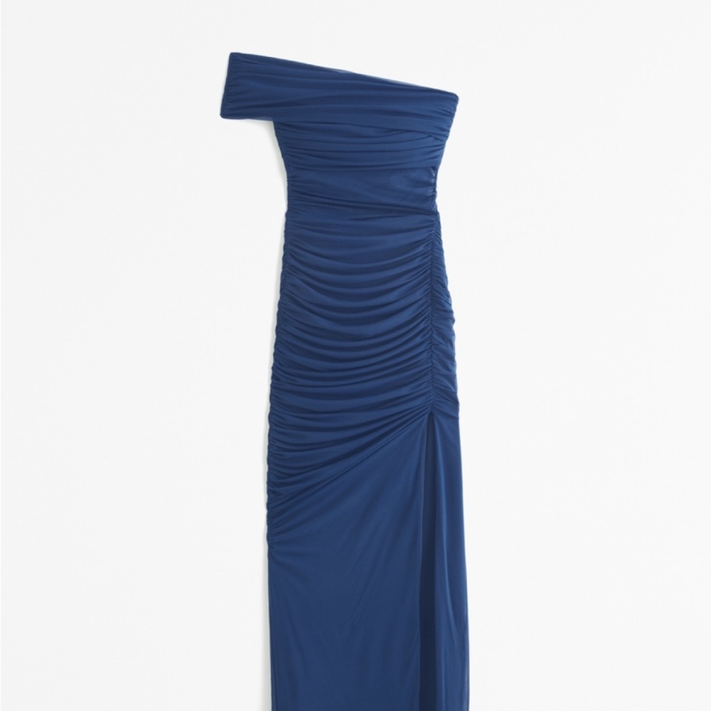 Mesh Asymmetrical Off-The-Shoulder Draped Maxi Dress (XS) by Abercrombie & Fitch